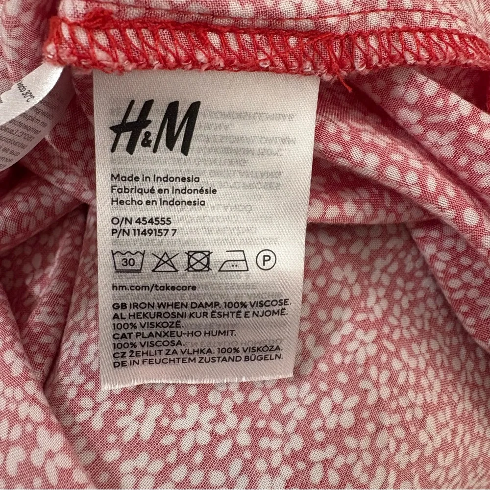 Divided By H&M Floral Red Button-Down Mini Dress Short Sleeves Tie Back - Medium - Picture 8 of 8